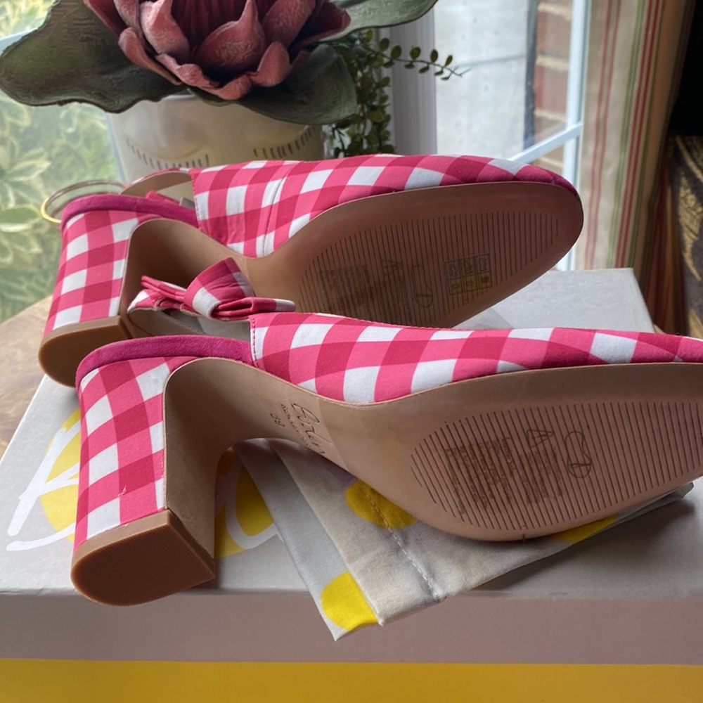 Boden, pink gingham sling back heels. Size 39. - Picture 4 of 8
